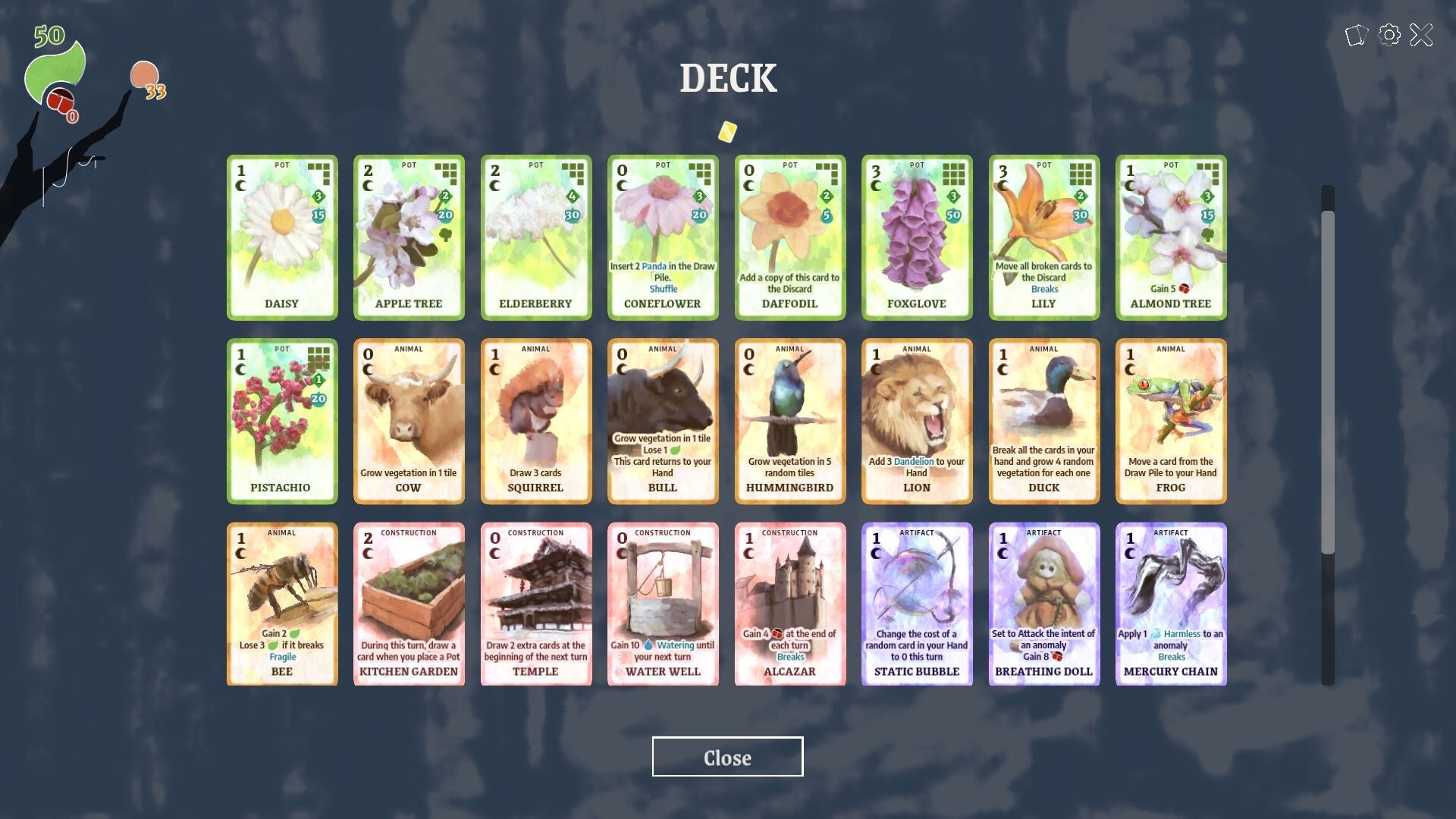 A sheet of plant and animal card designs from The Solace of Flowers.