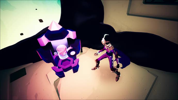 Rei activates a Void Log in Solar Ash.