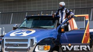 Overwatch's Soldier: 76 cosplay driver crashes his monster truck into another car at PAX East