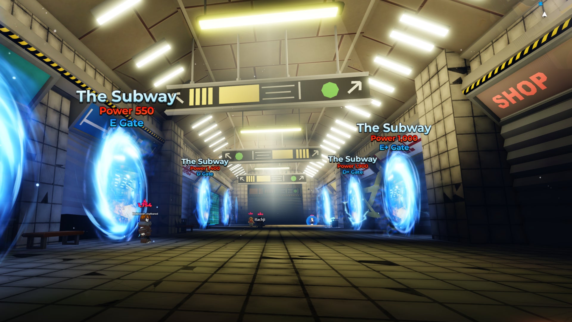 A screenshot from Solo Hunters on Roblox, showing the Subway tunnel where players find gates to levels. - 4
