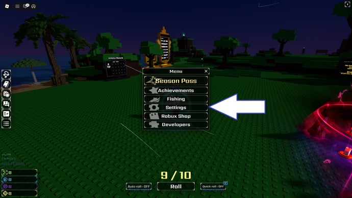 A screenshot of Sol's RNG in Roblox showing the game's settings button.