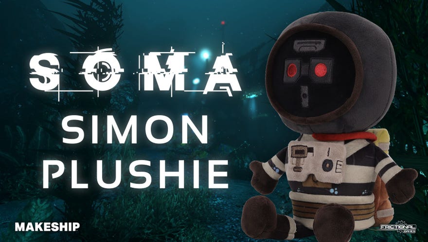 A plushie soft toy of robotic character Simon from the horror game, Soma.