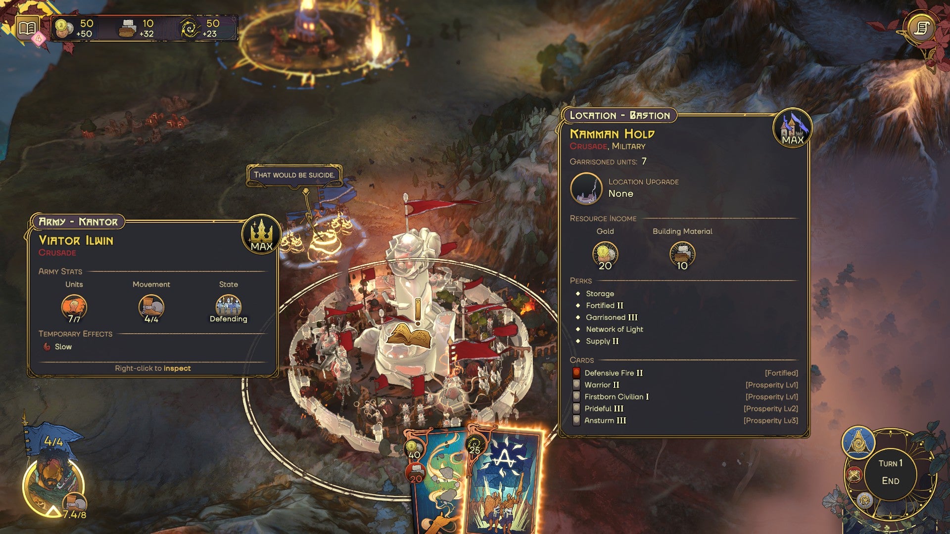 A bastion is examined, showing its income and building materials. - 4