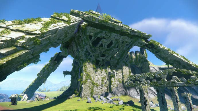 Sonic Frontiers preview - a pale rock formation with moss growing on it