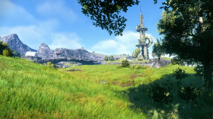 Sonic Frontiers preview - grassy field with a distant tower