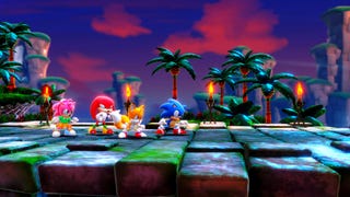 Sonic, Tails, Knuckles, and Amy all line up, ready to fight in Sonic Superstars.