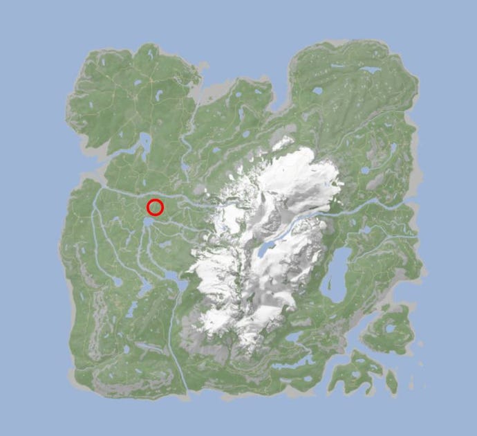 The map in Sons of the Forest with the Glider Launcher location circled in red.