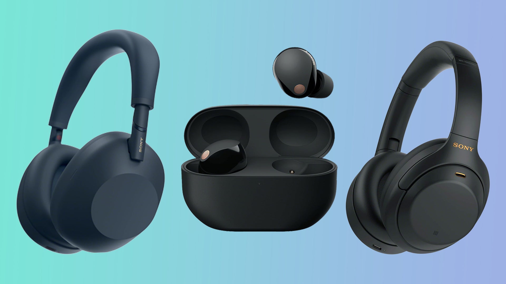 Sony ANC headphones on a gradient background
