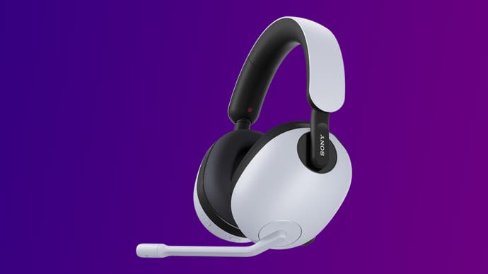 Image of a Sony Inzone H7 headset on a purple gradient background