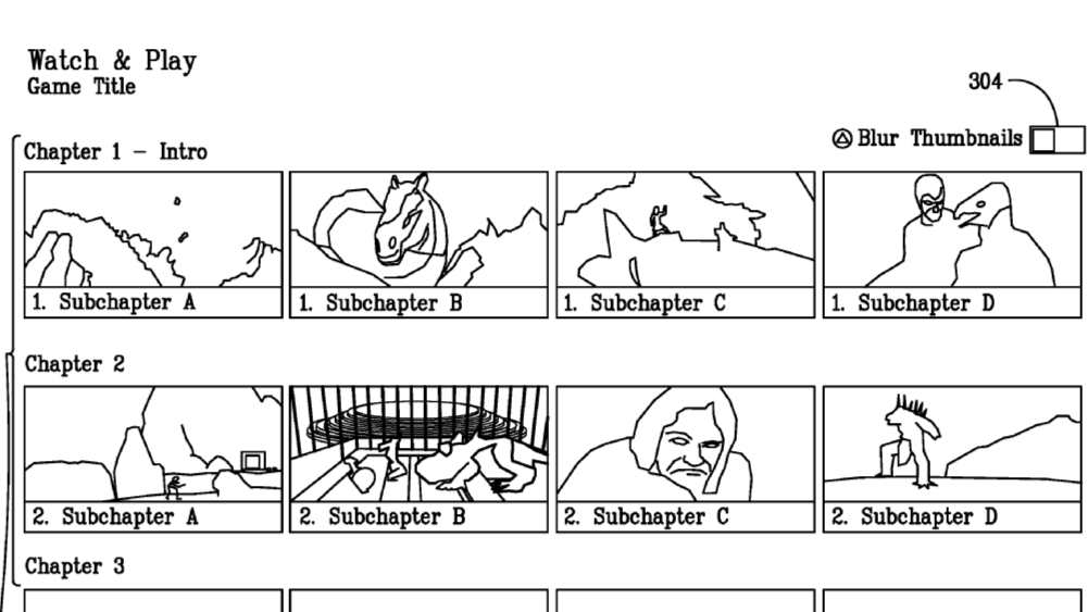 A drawing of a number of thumbnails representing points a player could replay a game from