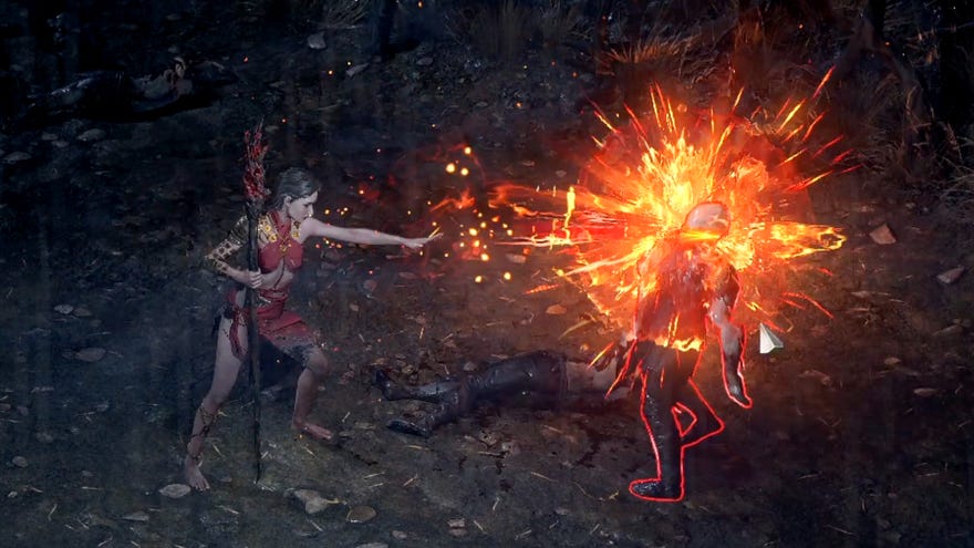 A Sorceress chucks a fireball at a zombie in Path of Exile 2.