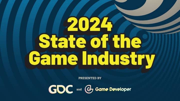 "2024 State of the Games Industry, presented by GDC and Game Developer" set against a swirly background