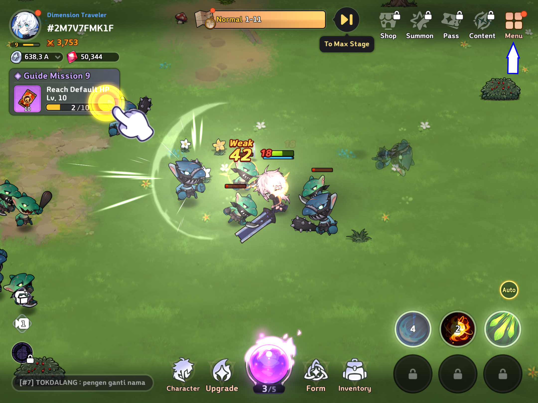 A screenshot of Soul Strike showing the game&rsquo;s menu button.