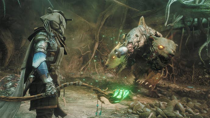 A subordinate warring the Bromius omen beast successful Soulframe.