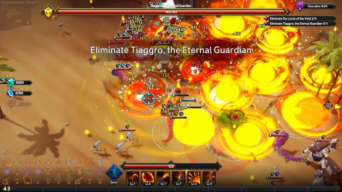 A character gets lost in hundreds of explosions in Soulstone Survivors.