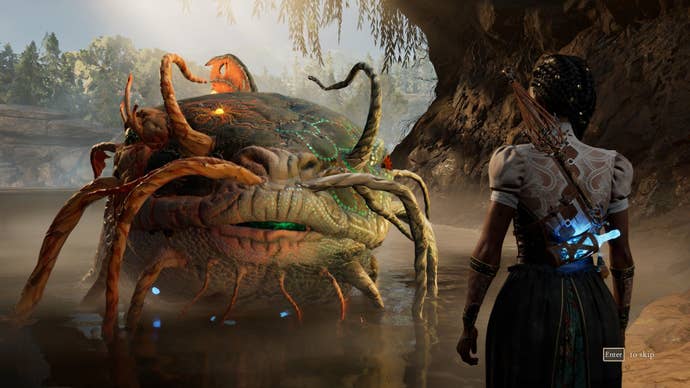 A giant catfish speaks to Hazel from the bank of the river.