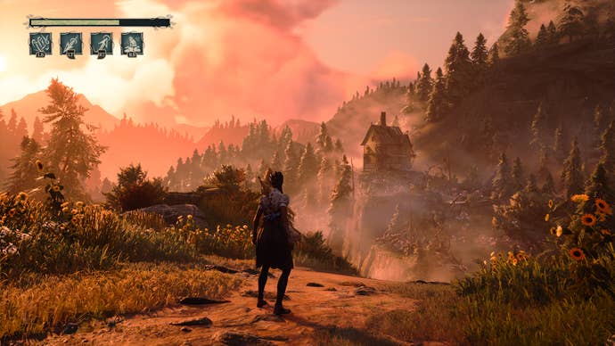 South of Midnight screenshot showing a gorgeous sunset view over forests