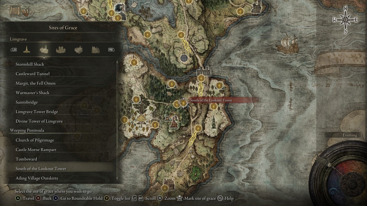 South of the Lookout Tower Grace in Elden Ring