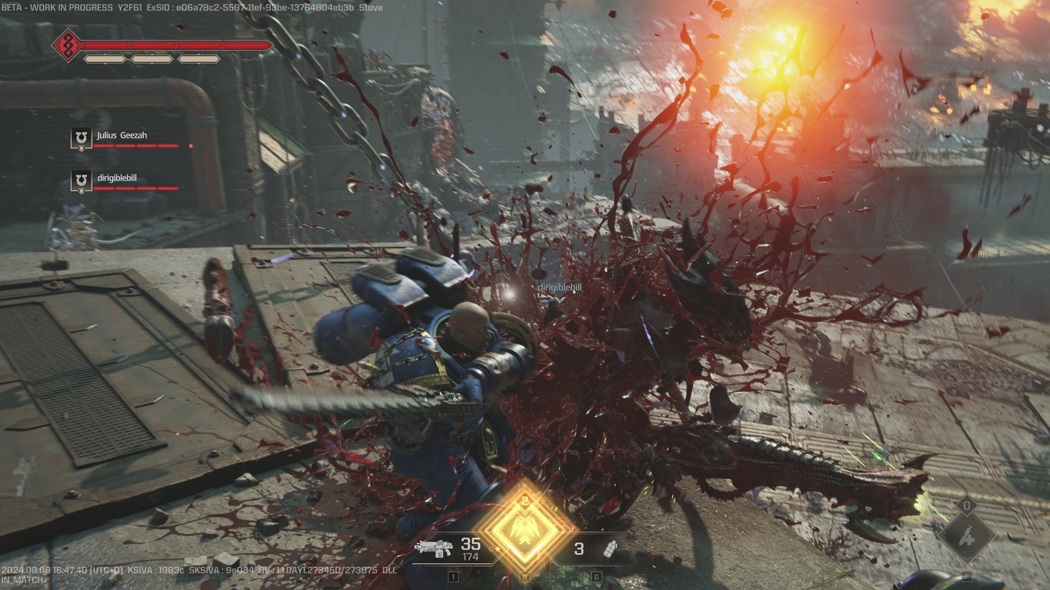 Slaying a tyranid warrior with a chainsword in Space Marine 2. - 1