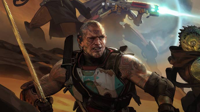 An aggravated bald abstraction mercenary successful conflict successful RPG Space Scum.