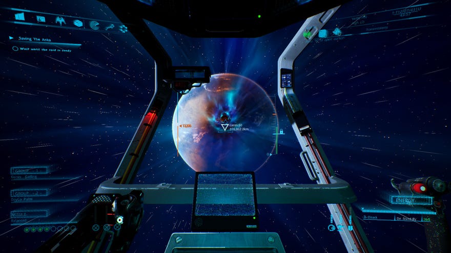 Looking out of the cockpit of your ship in Spacebourne 2, as you approach a large planet