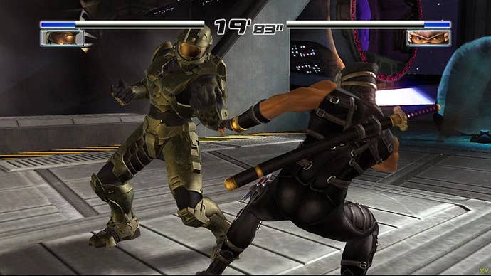 Spartan-458 fights Ryu Hayabusa in Dead or Alive 4.