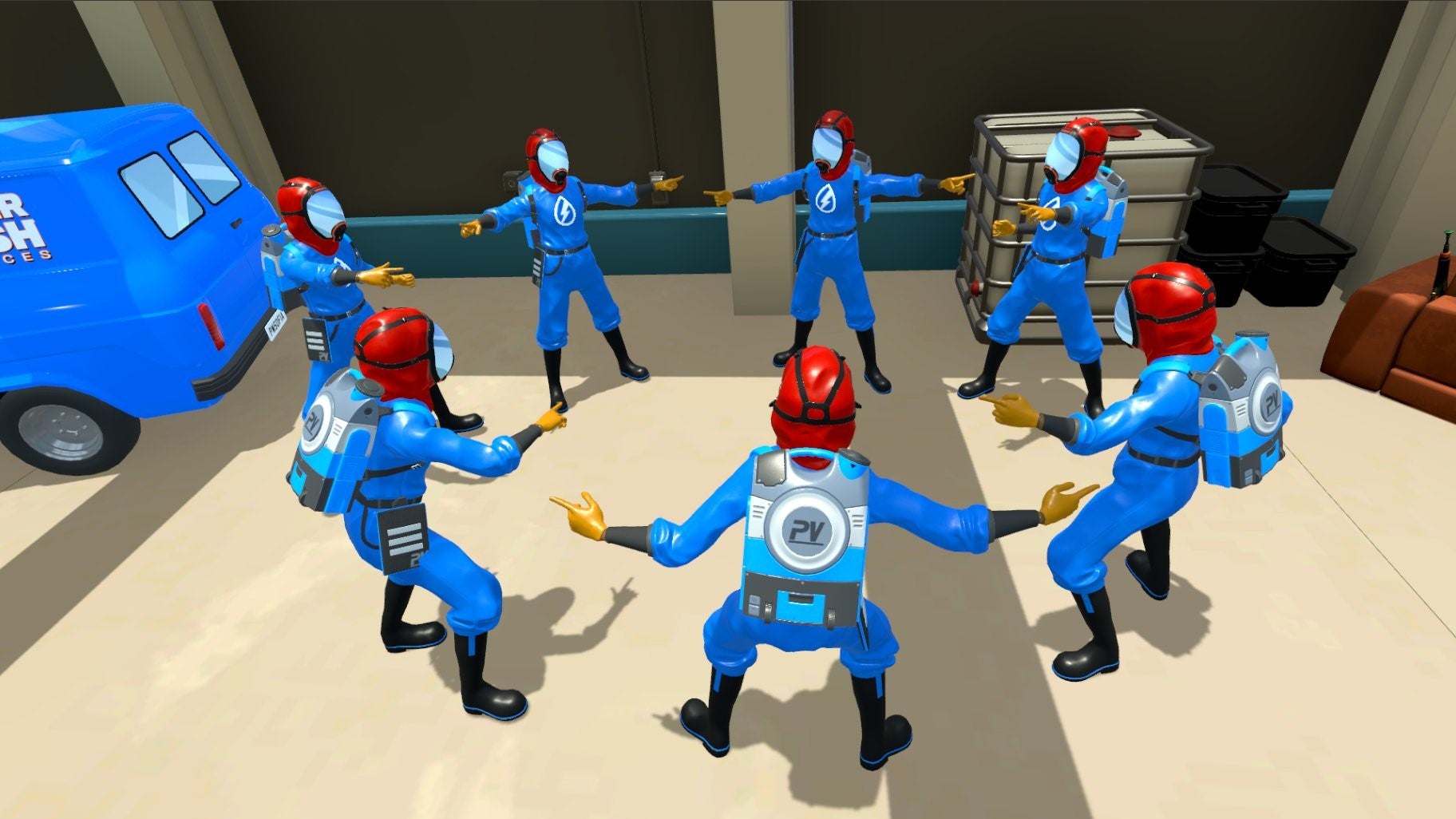 PowerWash Simulator characters doing the Spiderman meme.