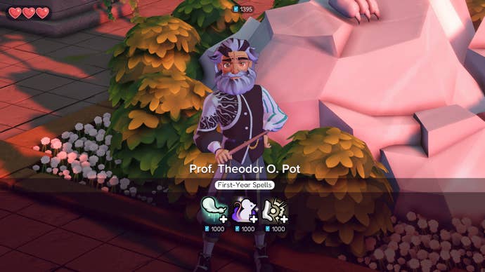 In Spells & Secrets, professor Theodor O. Pot (a bearded man in middle age) offers to teach the player first-year spells.