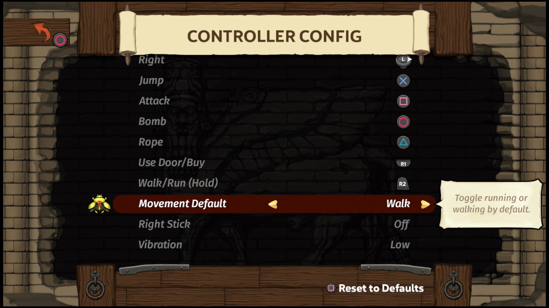 Spelunky 2: how to turn off 'always run'