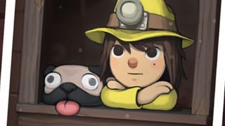 The protagonist of Spelunky 2 with a pug, captured in a Polaroid.