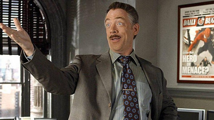 A picture from the Toby Maguire Spider-Man movies showing JK Simmons as Peter Parker's news editor.