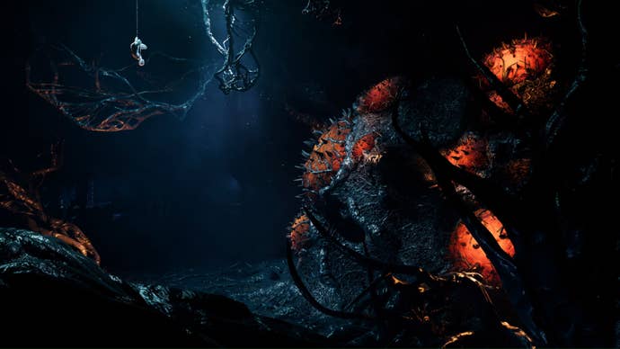 spider-man 2 antivenom peter upside down in large symbiote nest