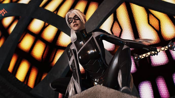 spider-man 2 black cat crouching outside Dr. Strange's window.
