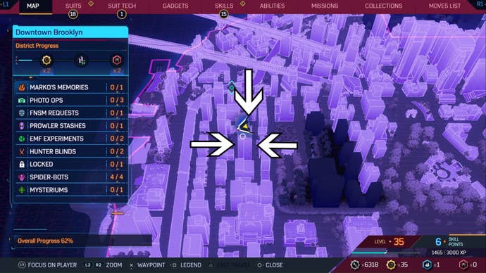 spider-man 2 brooklyn heights launch building marked on map by arrows