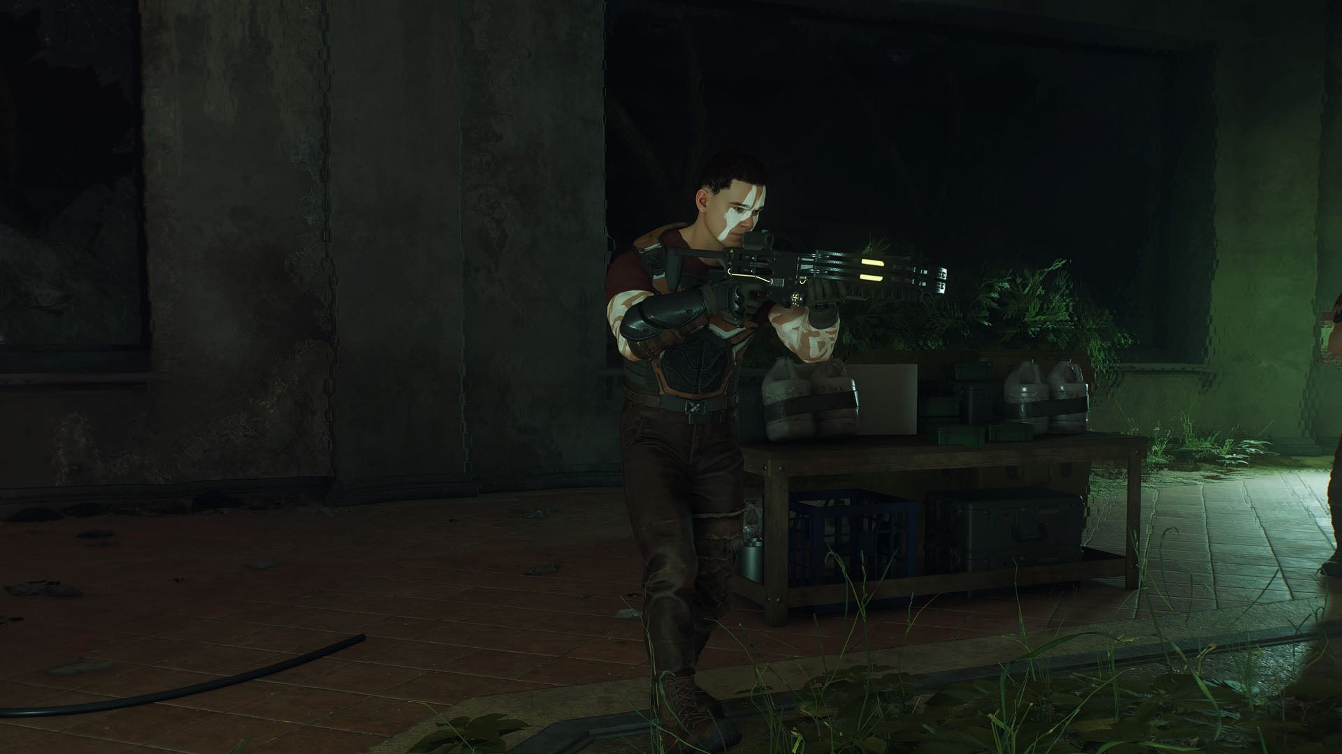 spider-man 2, the Hunter in the reptile house that has the keys has white markings on their face, their head is not covered and they wield a large gun.