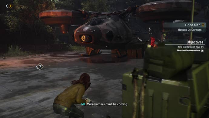 MJ sneaks into an area dominated by a helicopter.