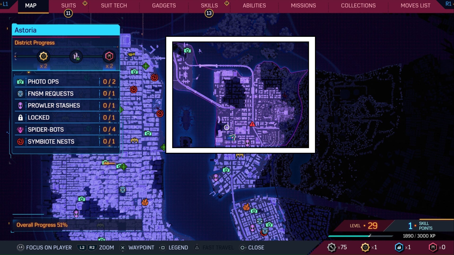spider-man 2 map with astoria district highlighted by a white square.