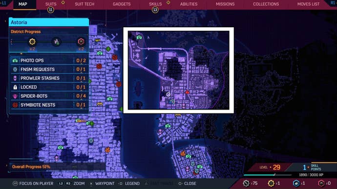 spider-man 2 map with astoria district highlighted by a white square.