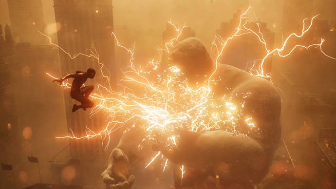 spider-man 2 miles fighting sandman with venom punch.