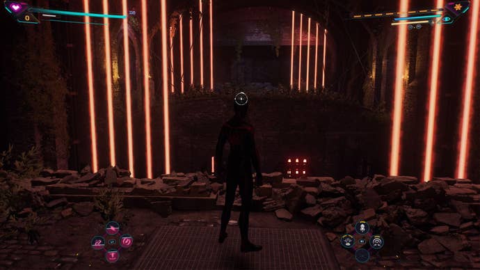 spider-man 2 miles looking at laser field first kraven trap