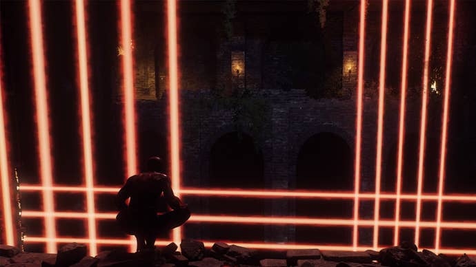 spider-man 2 miles looking at second set of lasers kraven trap