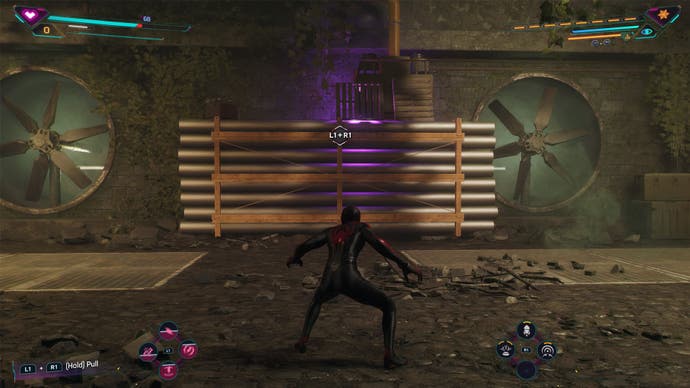 spider-man 2 miles looking at stacked pipes second kraven trap