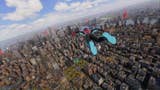 spider-man 2 miles using web wings gliding from tallest building in financial district