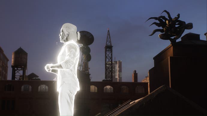 spider-man 2 mister negative on rooftop with symbiote tendrils coming out of Peter.