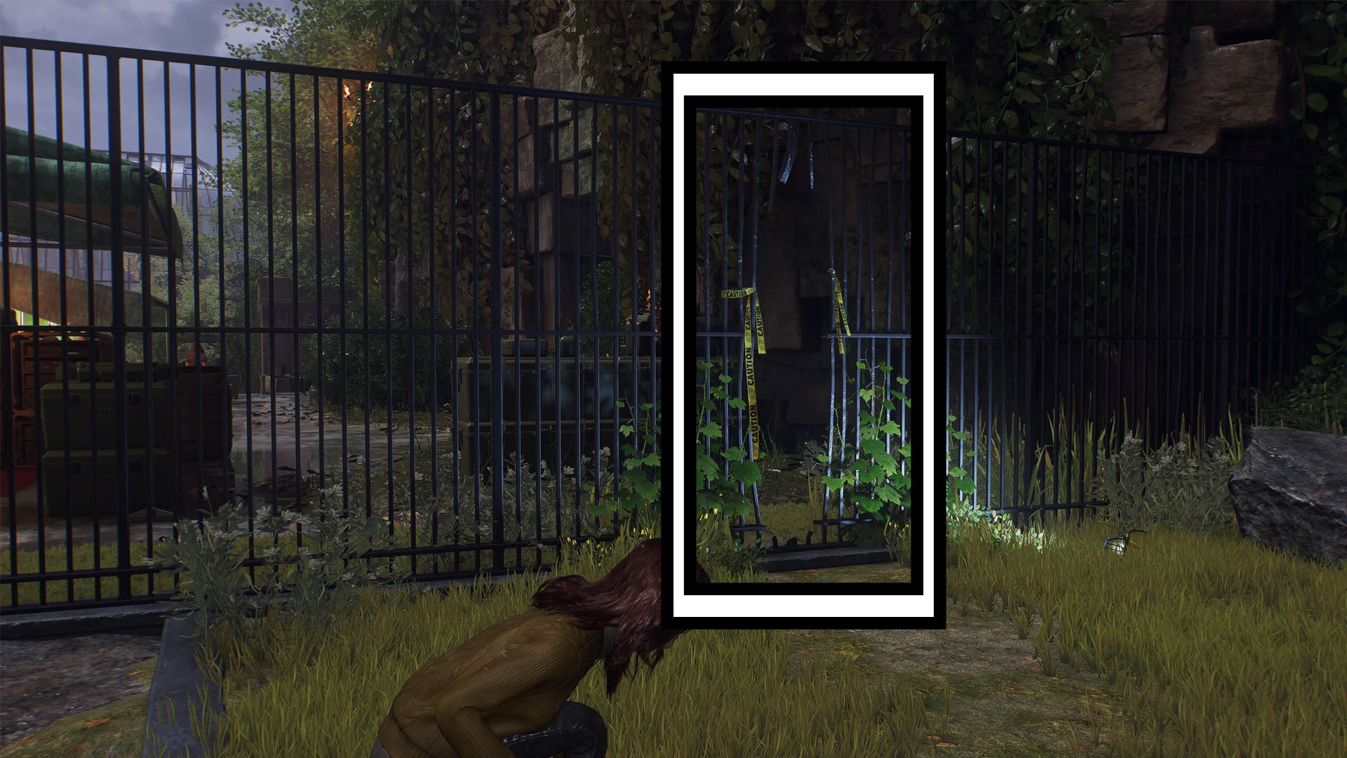 spider-man 2 mj facing opening in a gate to her left