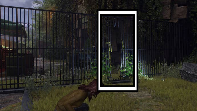 spider-man 2 mj facing opening in a gate to her left