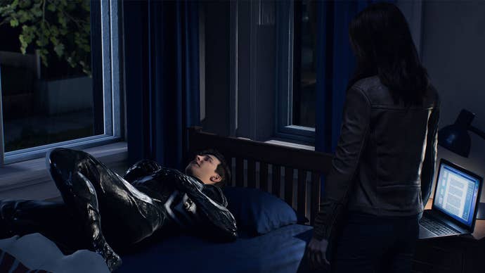spider-man 2 peter asleep in bed and mj looking at him