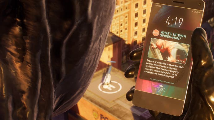 spider-man 2 peter looking at mj article on phone
