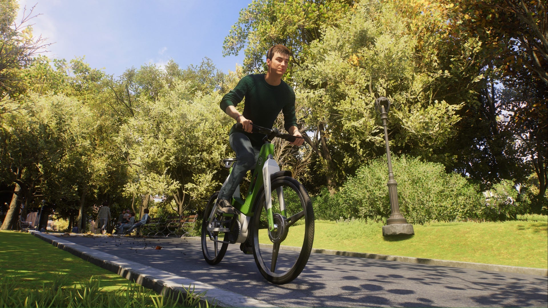 spider-man 2 peter parker riding bike through central park