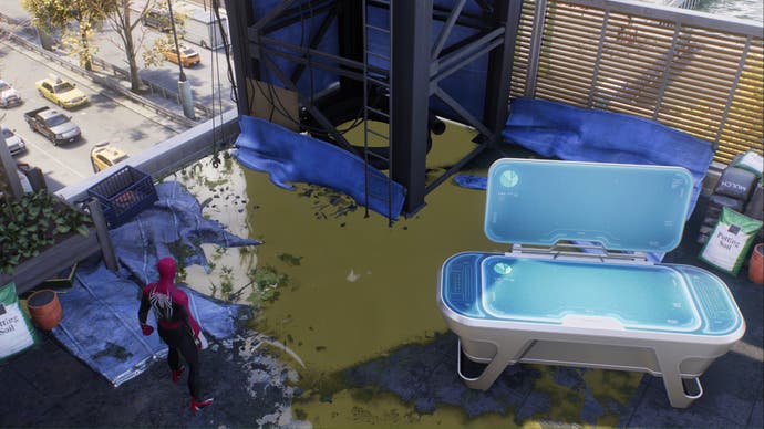 spider-man 2 portside plant science peter facing murky puddle